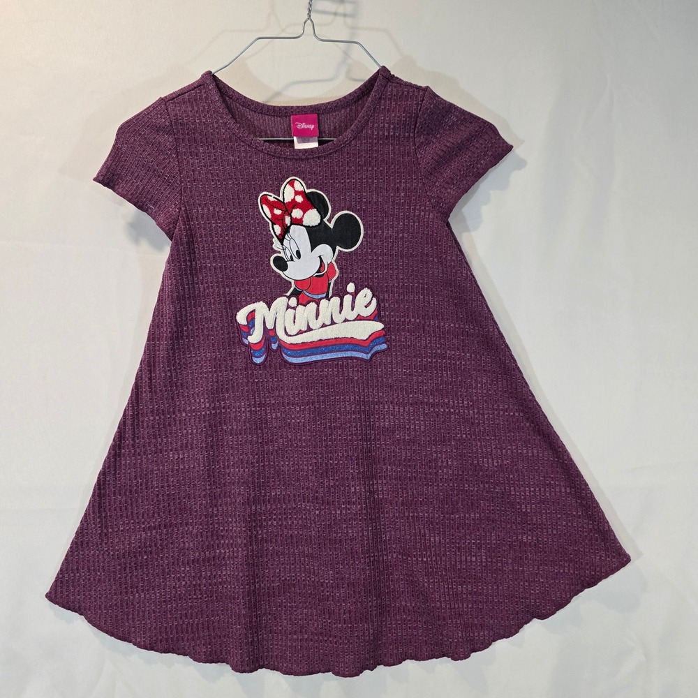 Disney Minnie Mouse Girls 5T Purple Ribbed Short Sleeve Swing Dress